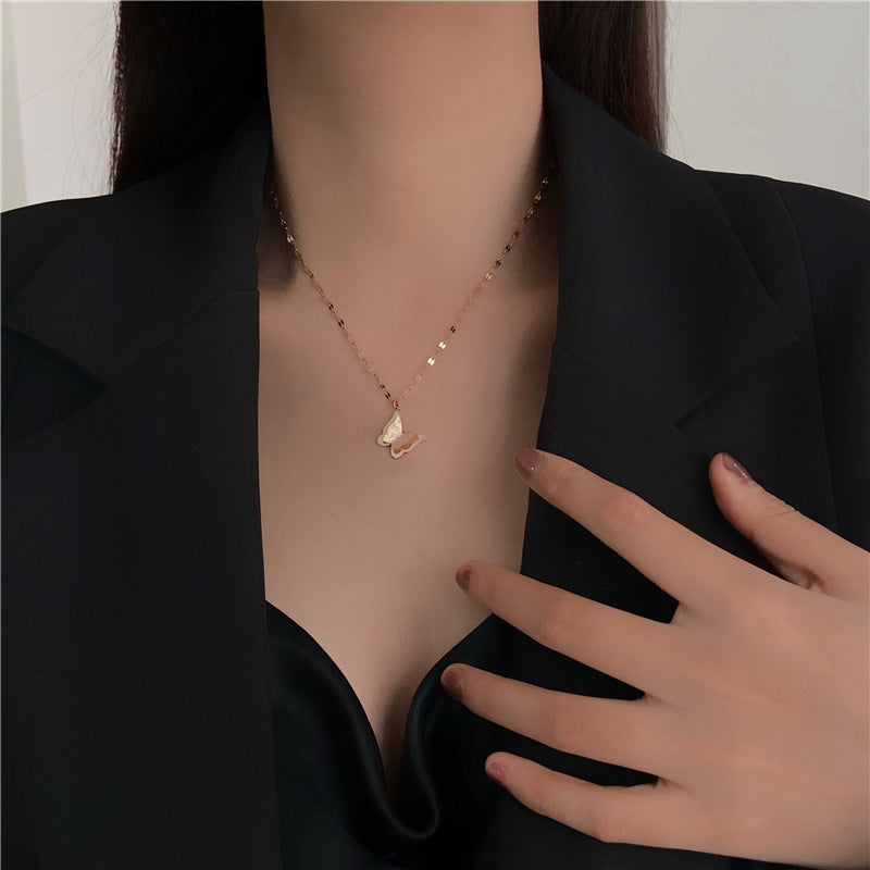 Minimalist Butterfly Pendant Necklace for Women Titanium Steel Locket Chain with Plated Finish