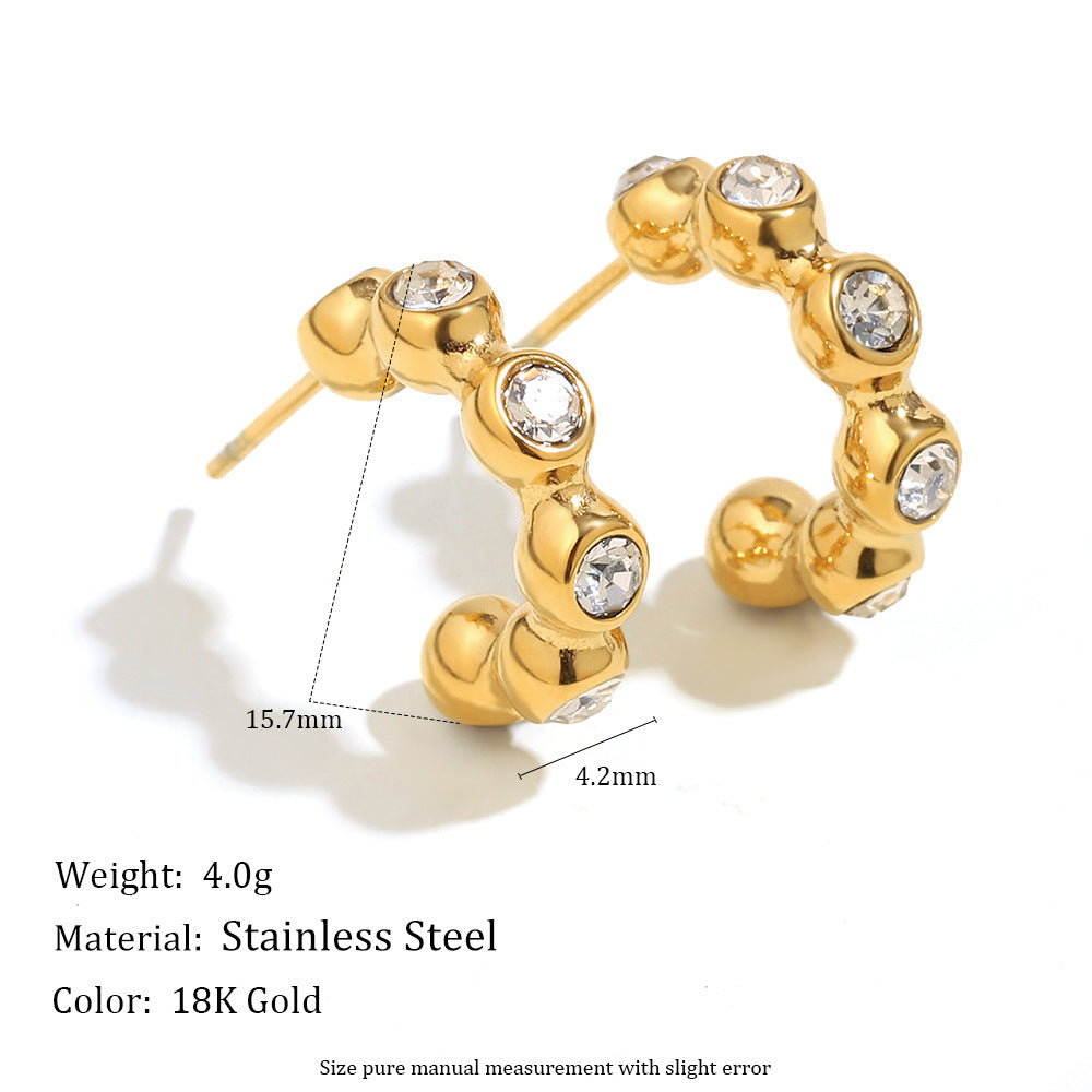 Orecchini da donna geometrici minimalisti in acciaio inossidabile placcati oro 18 carati con perline di zircone