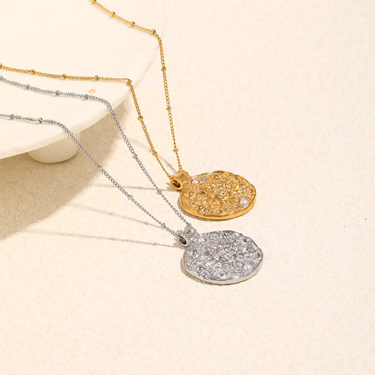 Collana con Pendente da Donna a Faccia di Sole Placcato Oro in Acciaio Inossidabile Geometrico