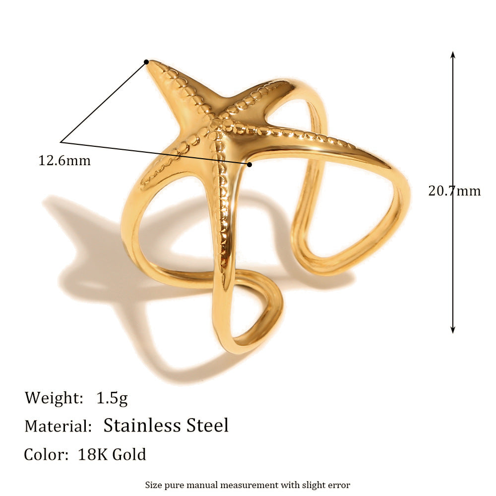 Anello da donna in acciaio inossidabile a forma di stella, placcato oro 18K, ispirato all'oceano, per gioielli da mano