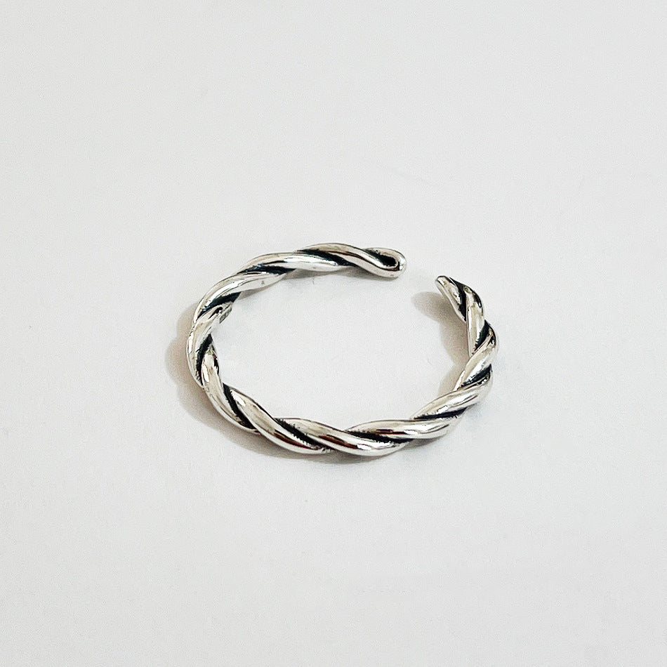 Anillo de corazón trenzado de plata de ley 925 vintage para mujer