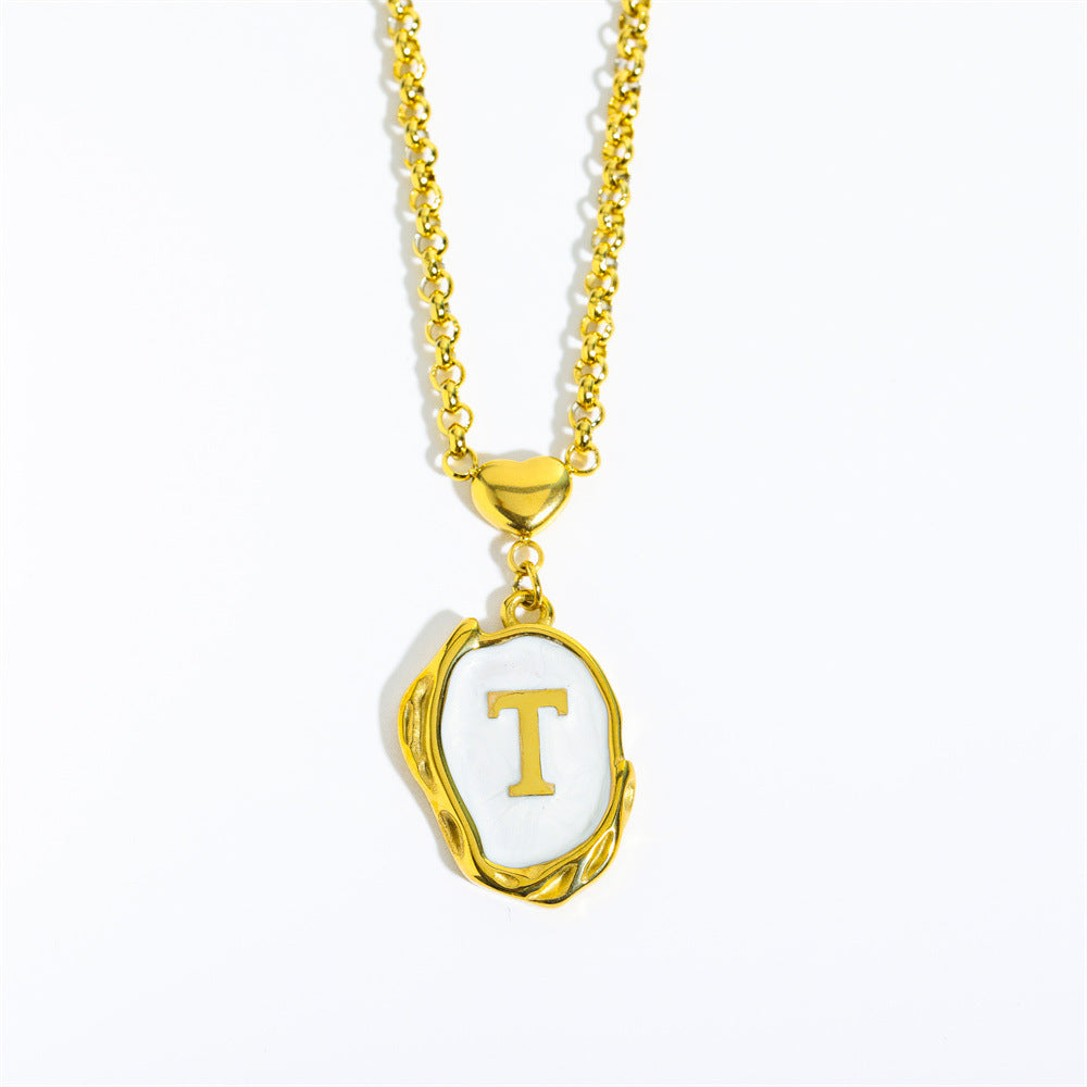 Collana Minimalista in Acciaio Inossidabile a Forma di Lettera con Placcatura in Oro 18K e Catena a O per Uomo e Donna