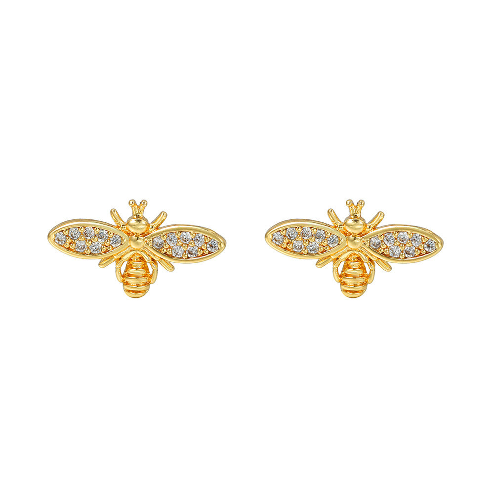 Minimalist 18K Gold Plated Brass Butterfly Stud Earrings with Cubic Zirconia