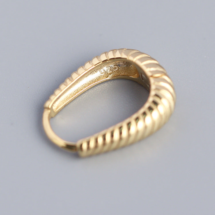 Minimalist Metal-Textured S925 Sterling Silver Hoop Earrings with Braided Pattern