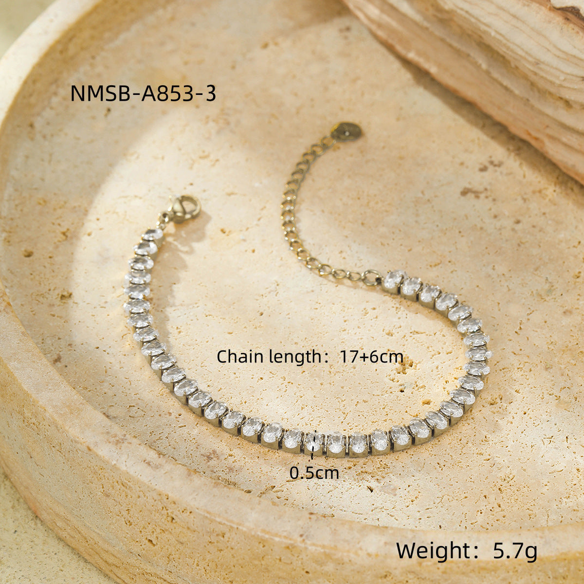 Pulsera geométrica ovalada de circonitas de acero inoxidable bañada en oro de 18 quilates a la moda para mujer