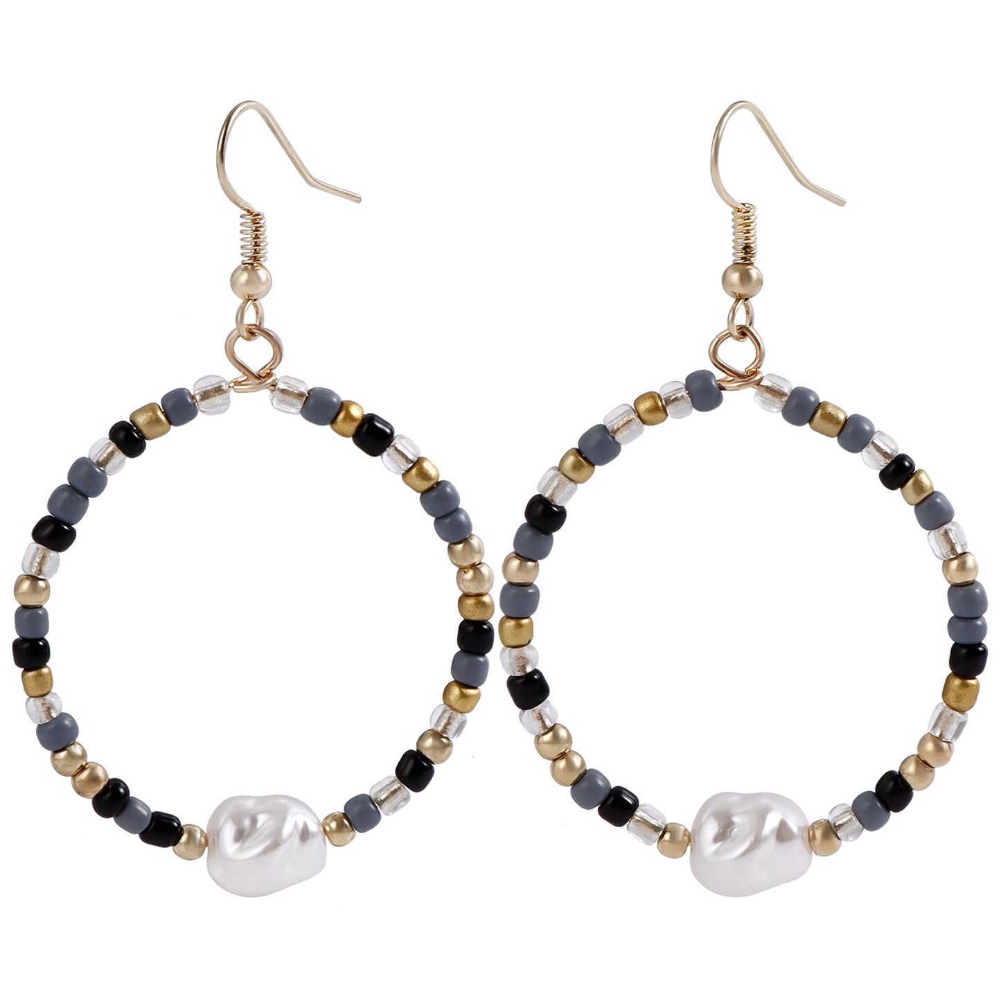Fashionable Geometric Circle Earrings for Women in Alloy with Plating Finish, Imitation Pearl and Moon Motif Design