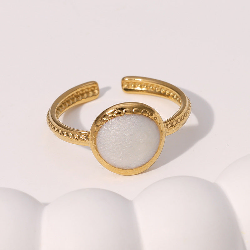 Minimalist Geometric Stainless Steel Ring with Gold Plating for Women, Adjustable Open Band Design, Elegant and Fade-Resistant Fashion Jewelry