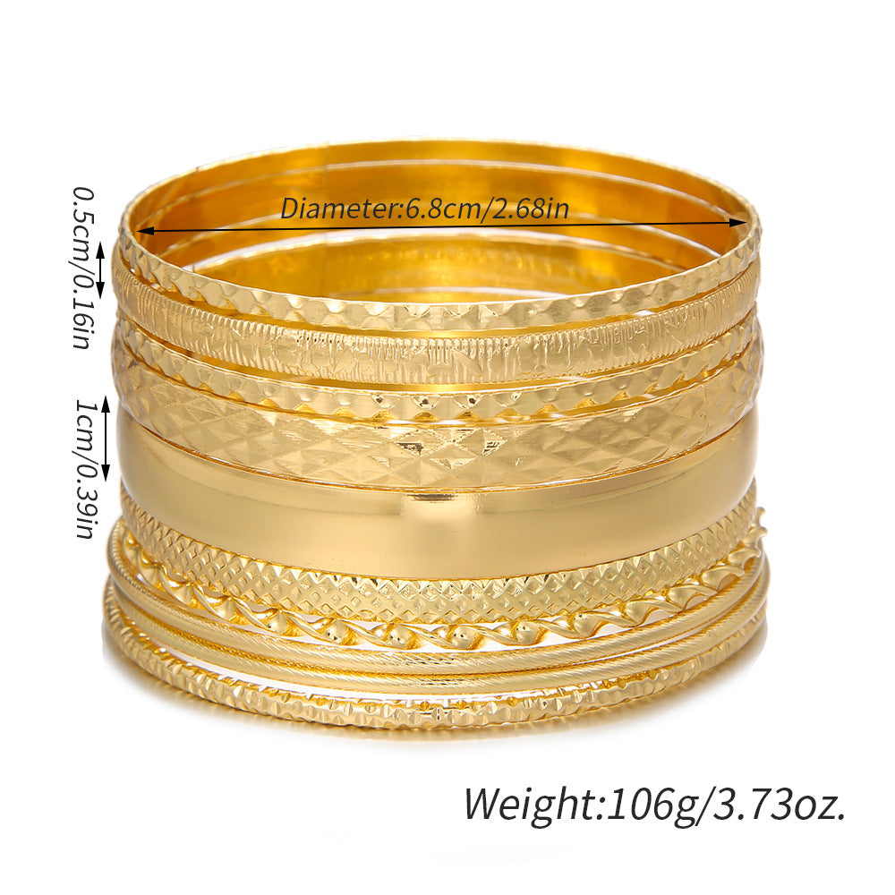 Bohemian Geometric Round Plated Alloy Bangle Set