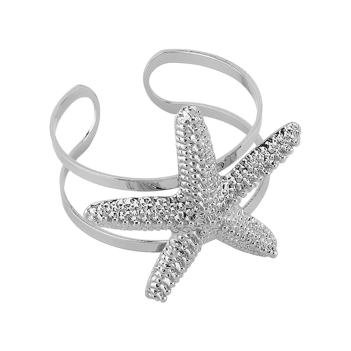 Pulsera Abierta Minimalista de Aleación con Acabado Chapado, Diseño de Estrella de Mar y Concha, Ideal para Vacaciones en la Playa
