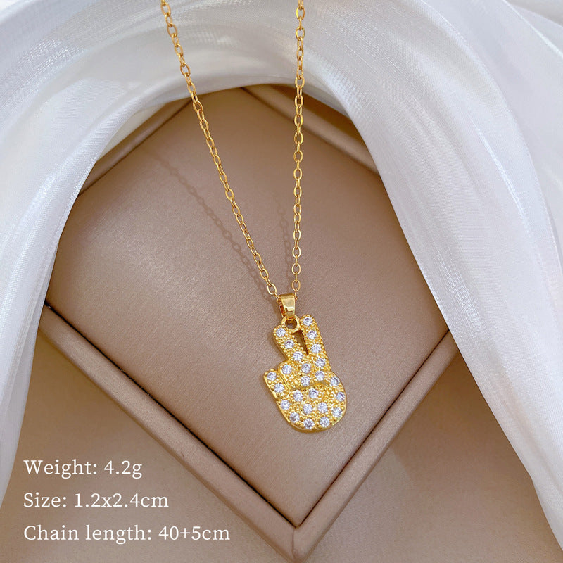 Geometric Minimalist Titanium Steel Necklace with Copper Pendant Plated in Real Gold Irregular Chain