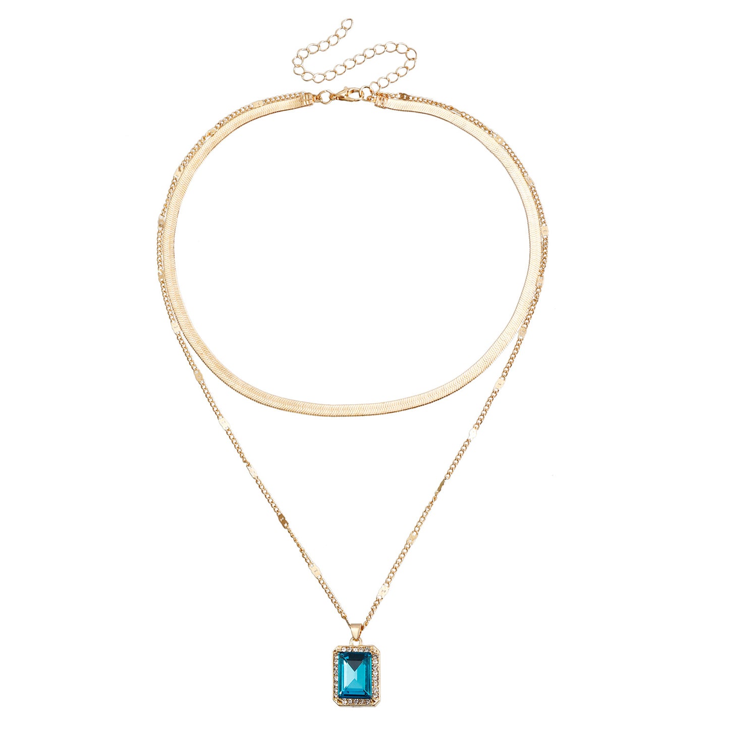 Minimalist Geometric Pendant Necklace with Double-Layer Snake Chain in Electroplated Alloy for Women