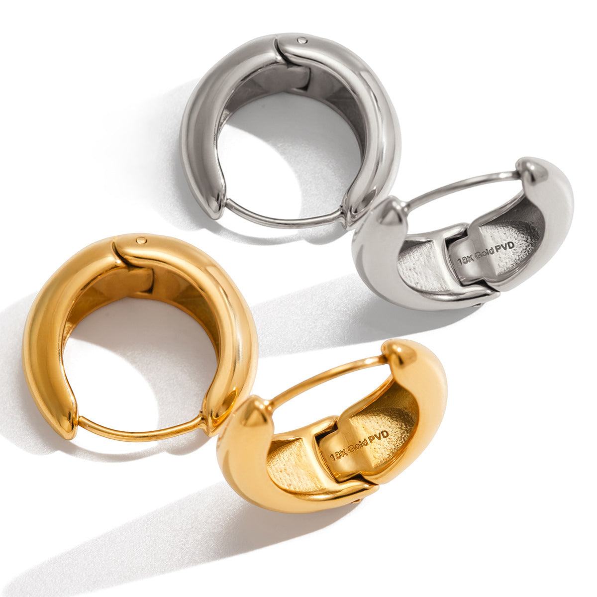 Pendientes de aro geométricos minimalistas de acero inoxidable con acabado chapado para mujer