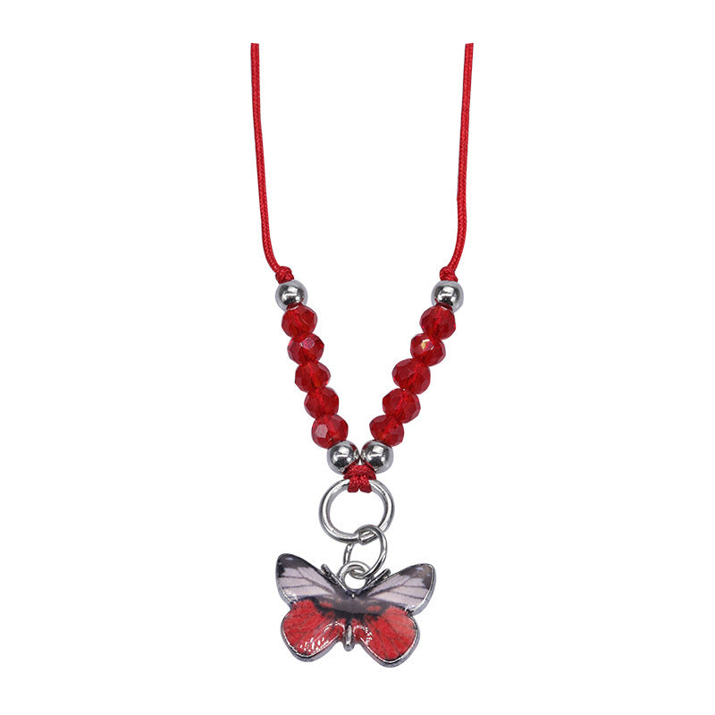 Sweet Colorful Crystal Butterfly Beaded Bracelet Silver Plated Unisex Hand Jewelry