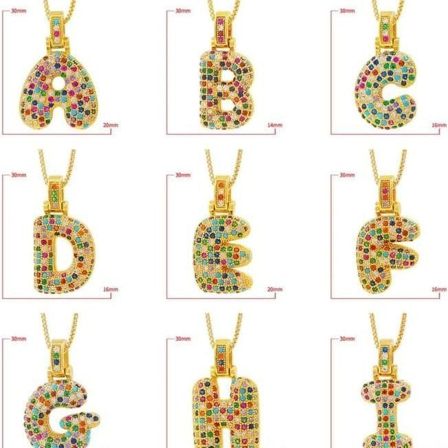 Sweet Hip-hop Letter Brass Cubic Zirconia Inlay Pendant Necklace Box Chain Unisex