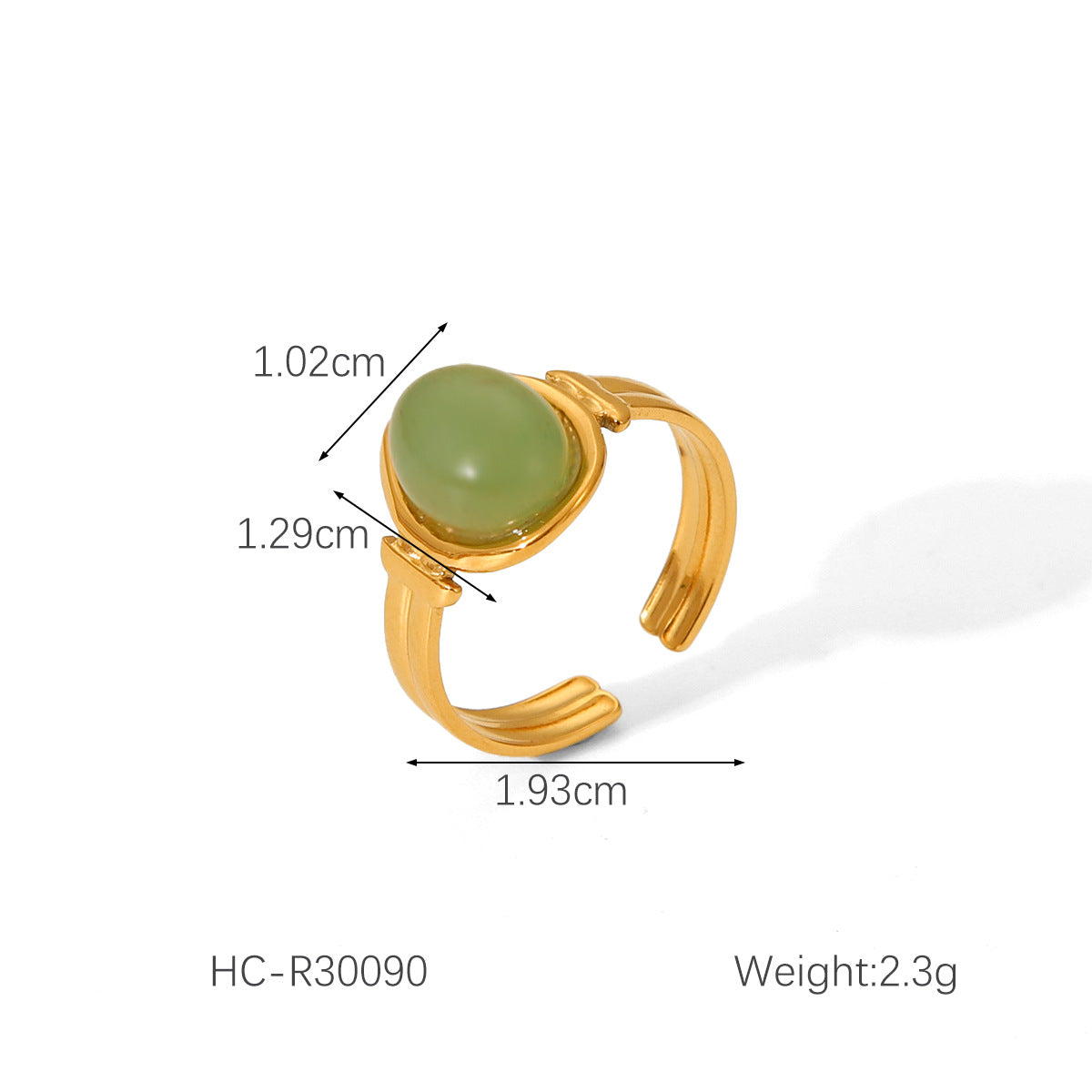 Vintage French Style Geometric Open Ring for Women Stainless Steel Ring with Plated Finish Natural Stone Accent