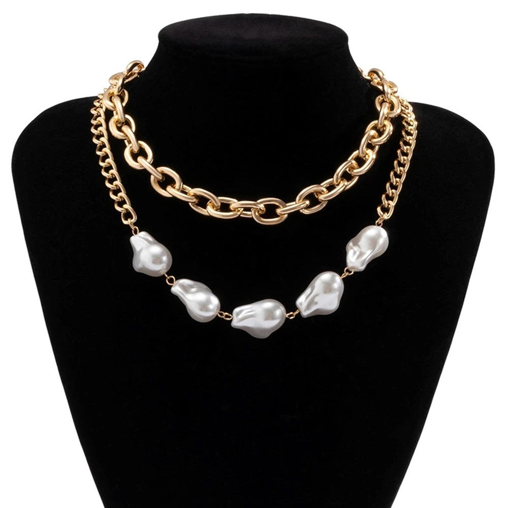 Geometric Pearl Pendant Necklace, Alloy Plated Regular Chain, Women's Fashion Short Choker, Sweet Fresh Style Jewelry