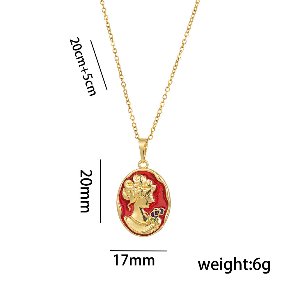 Minimalist Cartoon Character Pendant Necklace in Titanium Steel with Enamel Finish, Hypoallergenic Plated O-Chain, Unisex Lightweight Design