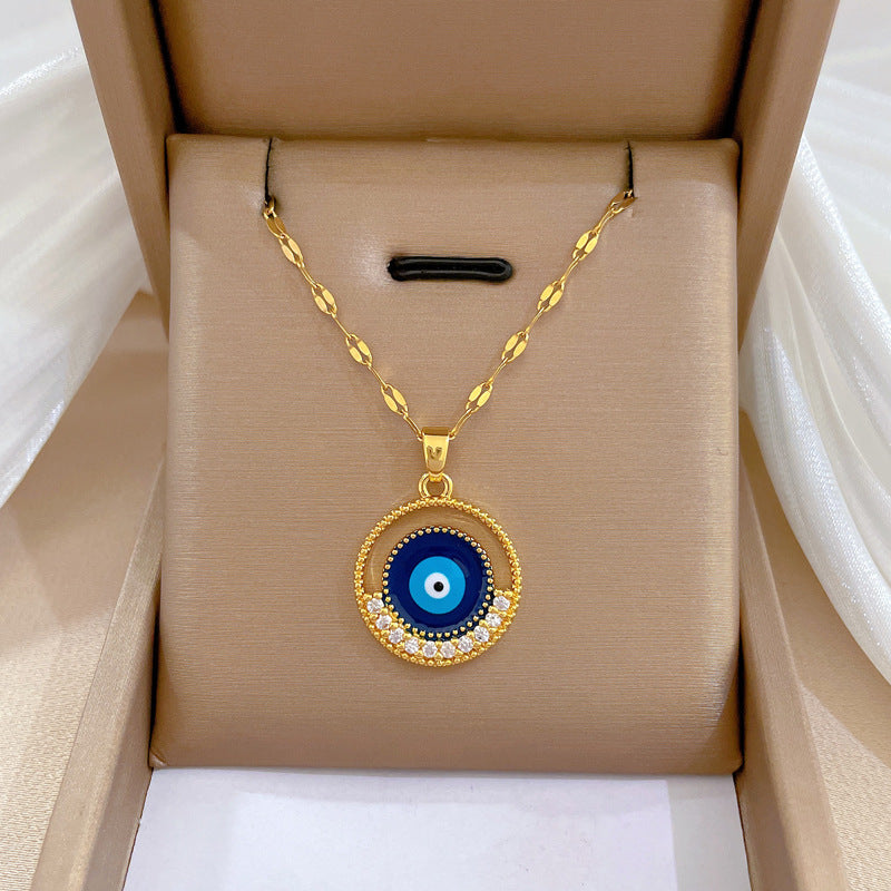 Luxury Minimalist Sweet Geometric Titanium Steel Stainless Steel Necklace with Rhinestone Inlay for Women