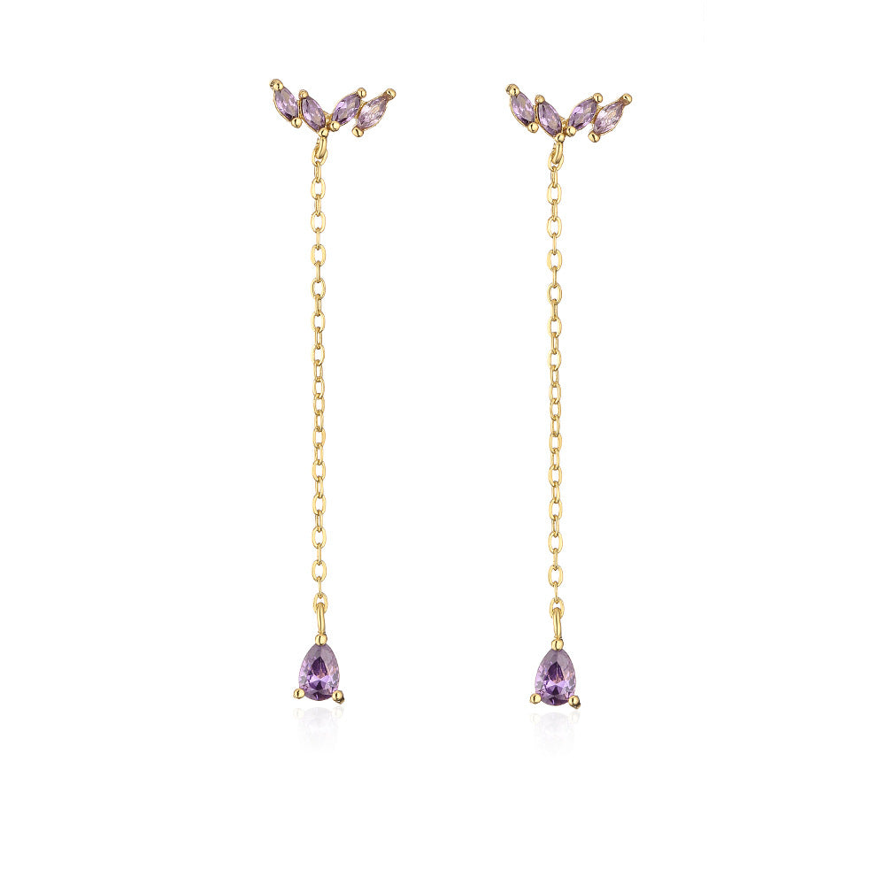 Orecchini a Nappa Geometrici da Donna in Rame con Placcatura in Oro 18K e Dettagli in Zirconi