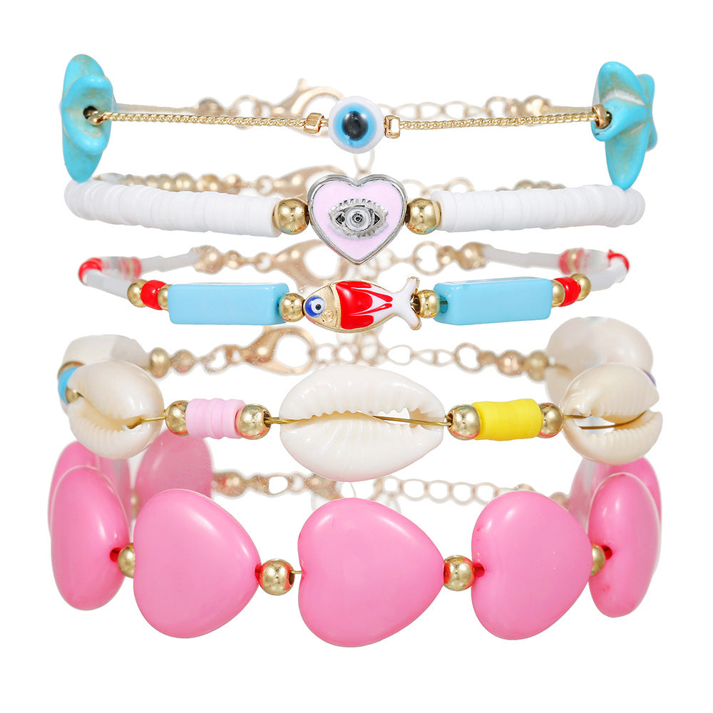 Bohemian Geometric Resin Shell Turquoise Starfish Beaded Bracelet for Women and Men