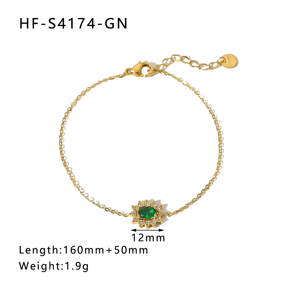 Vintage Emerald Zircon Crystal Titanium Steel Bracelet for Women with Geometric Shape and 18K Vacuum Plating