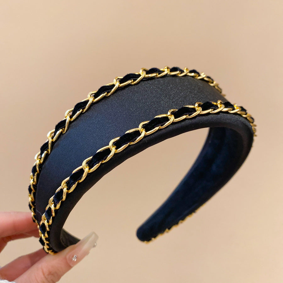 Diadema de perlas minimalista para mujer con estilo retro de otoño e invierno, diadema de tela redonda para peinado de corona alta, accesorio elegante para uso diario en la oficina