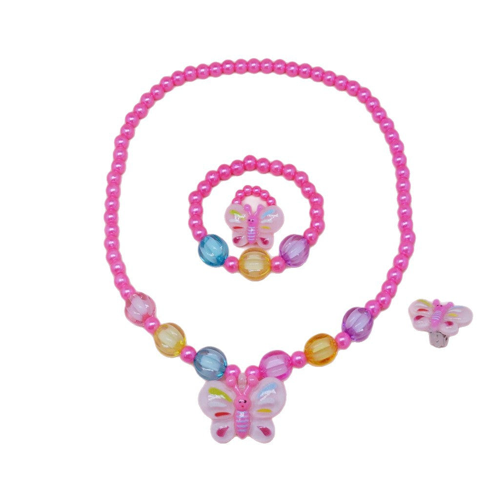 Cartoon Butterfly-Shaped Resin Necklace for Kids with Round Bead Chain, Handcrafted Children's Jewelry Gift Set