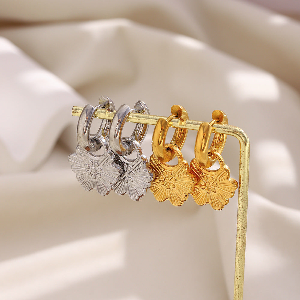 Vintage Lightweight 18K Gold Plated Stainless Steel Floral Geometric Drop Earrings for Women