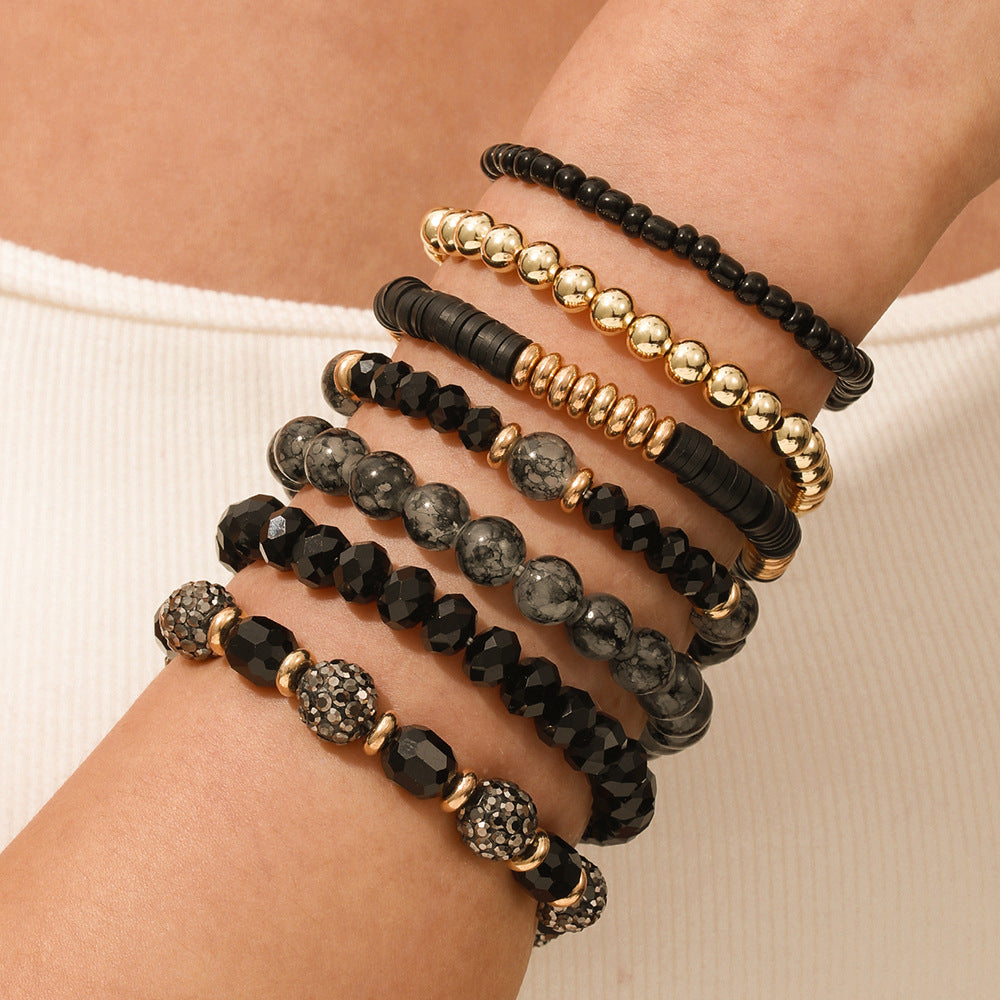 Bohemian Multi-Layer Geometric Glass Bead Rhinestone Bracelet for Women