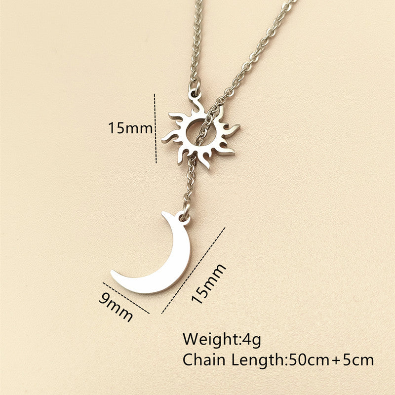 Minimalist Geometric Sun and Moon Pendant Necklace for Women in Stainless Steel with Titanium Steel Pendant and Plated Finish on O-Chain