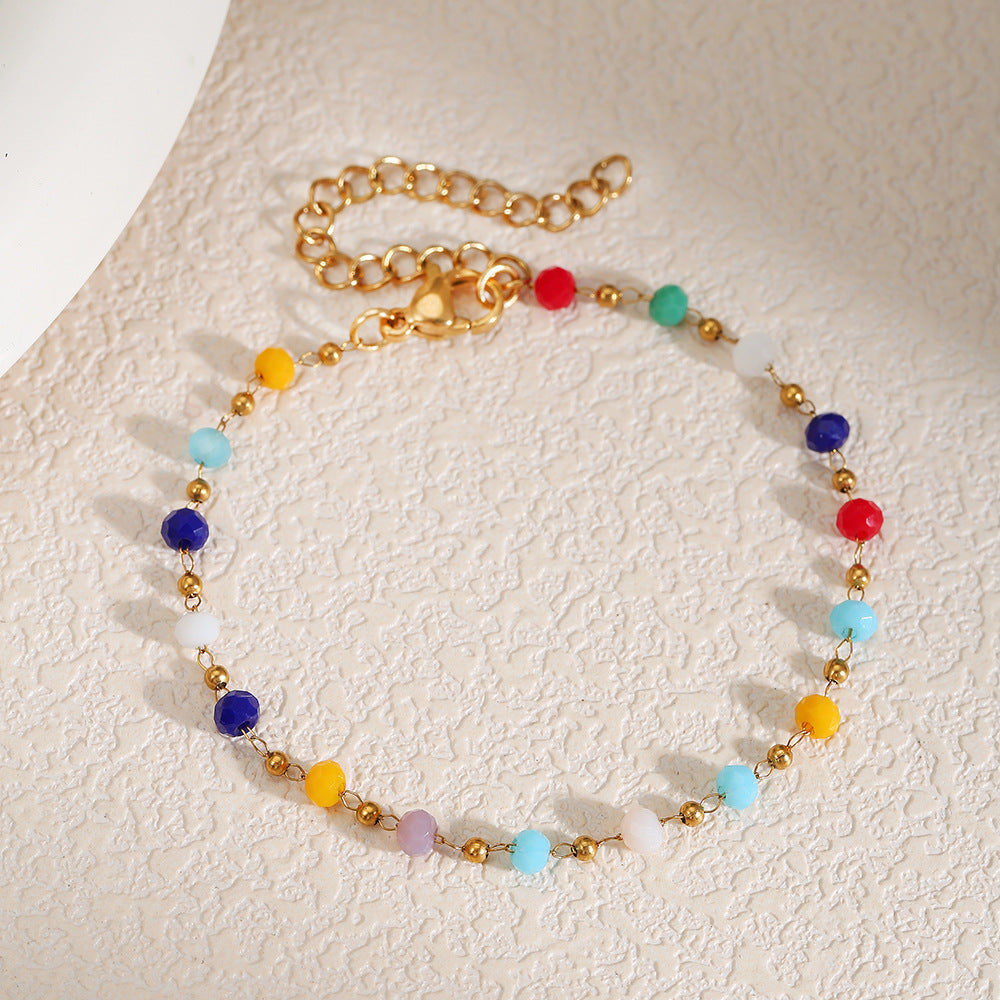 Bohemian Colorful Irregular Glass Stone Geometric Heart Handmade Bracelet for Women
