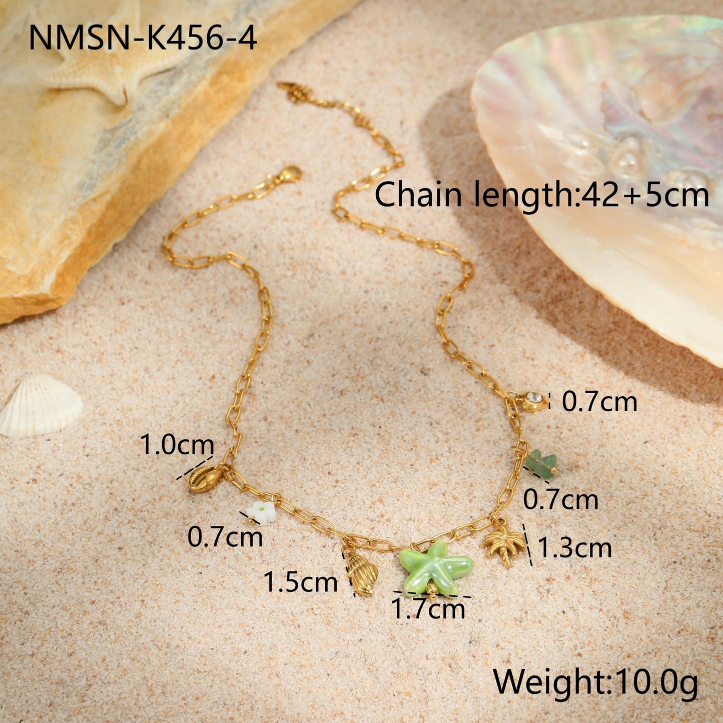 Fashionable Summer Ocean-Themed Stainless Steel Necklace with Starfish and Seashell Pendant, Electroplated for Fade Resistance, Women's Minimalist Beach Jewelry