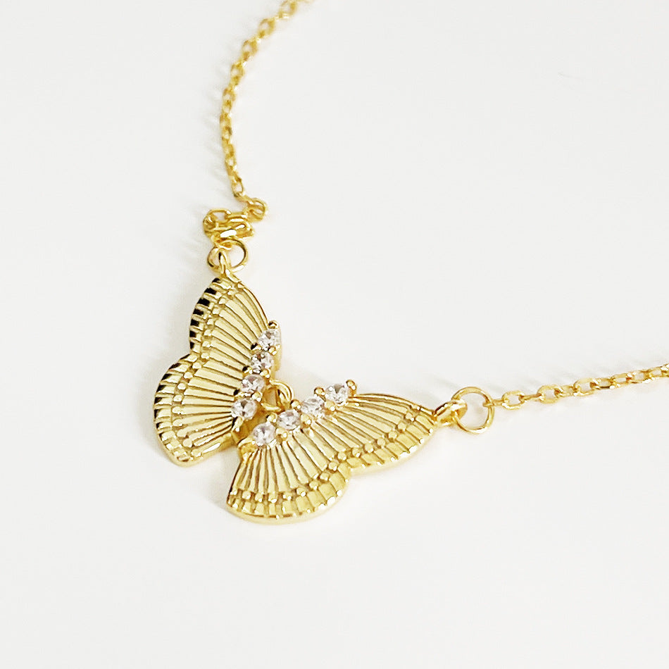 Collana da donna a farfalla geometrica placcata oro in argento sterling 925, stile minimalista e dolce