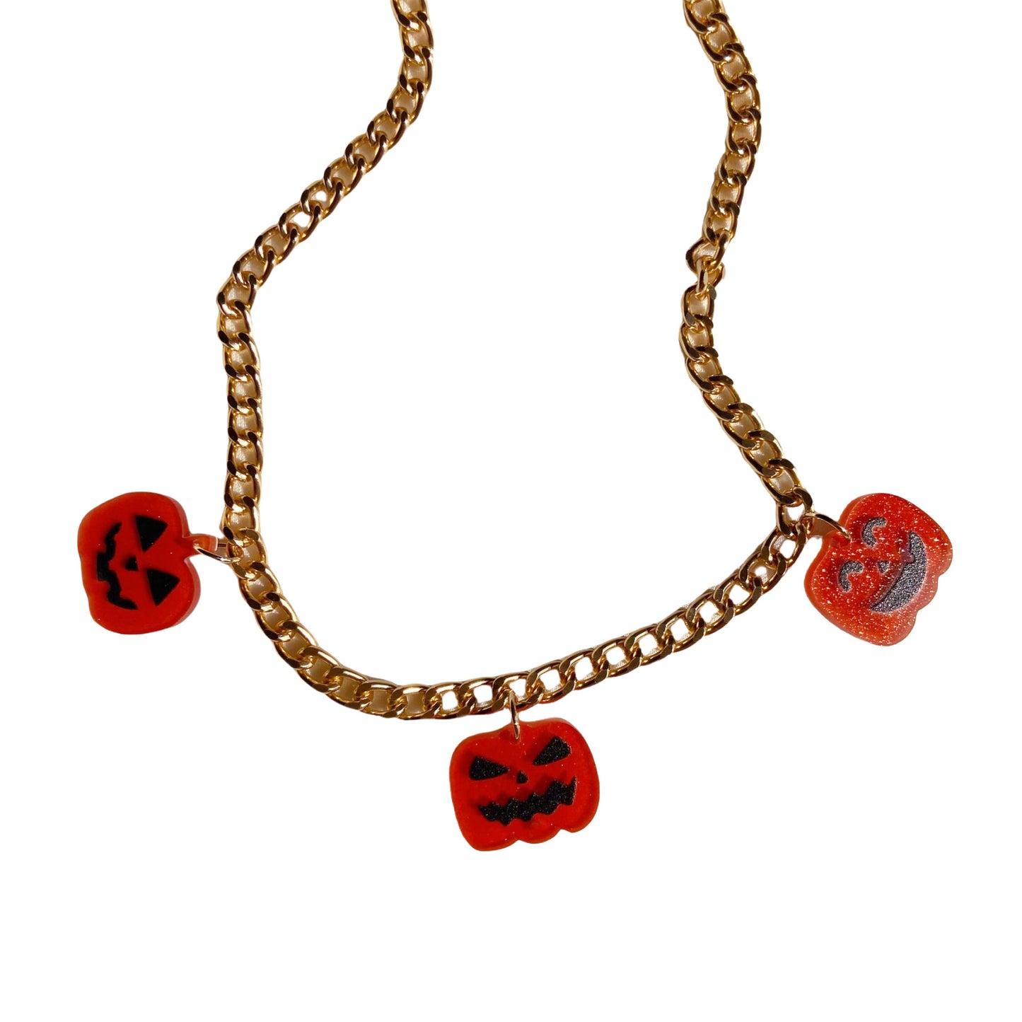Bonito collar acrílico de Halloween con colgante de murciélago, calabaza, dulce y fantasma en cadena estándar