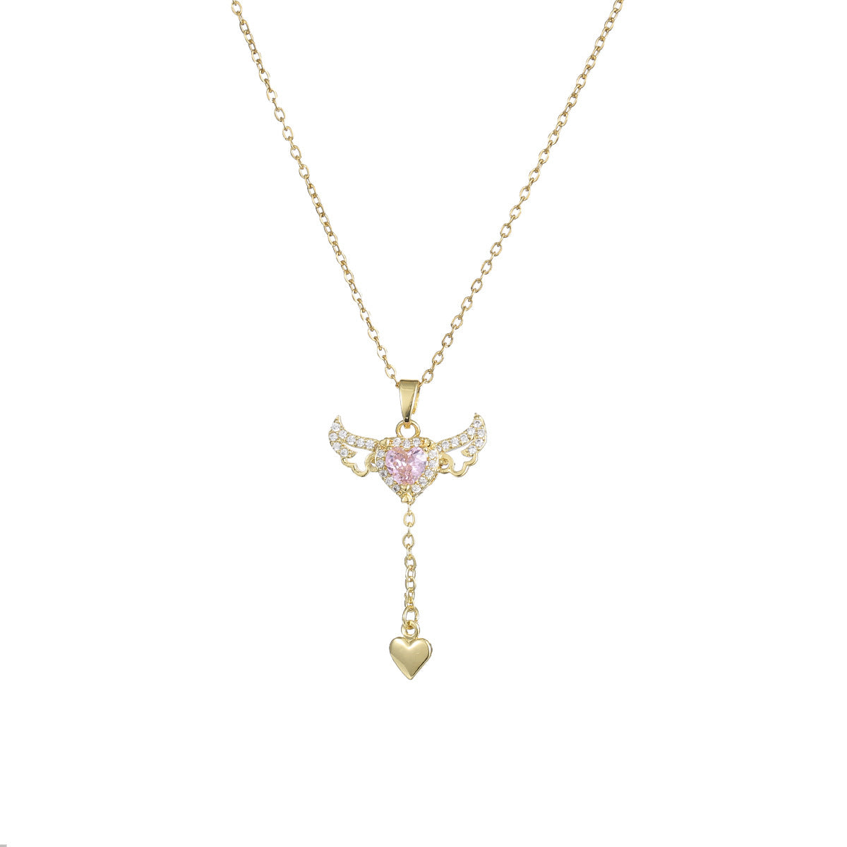 Collana di lusso in acciaio al titanio a forma di cuore con intarsio di strass e pendente a nappa da donna, catena sottile regolabile per clavicola