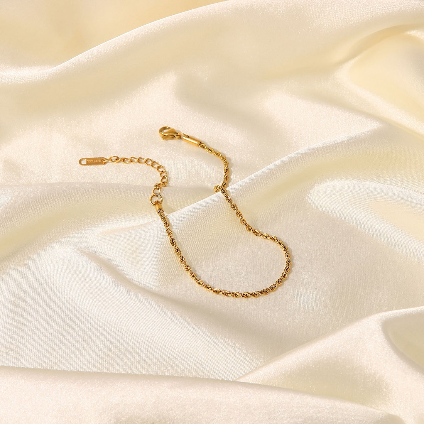 Minimalist Geometric Titanium Steel Anklet with Gold-Tone Twisted Chain for Women