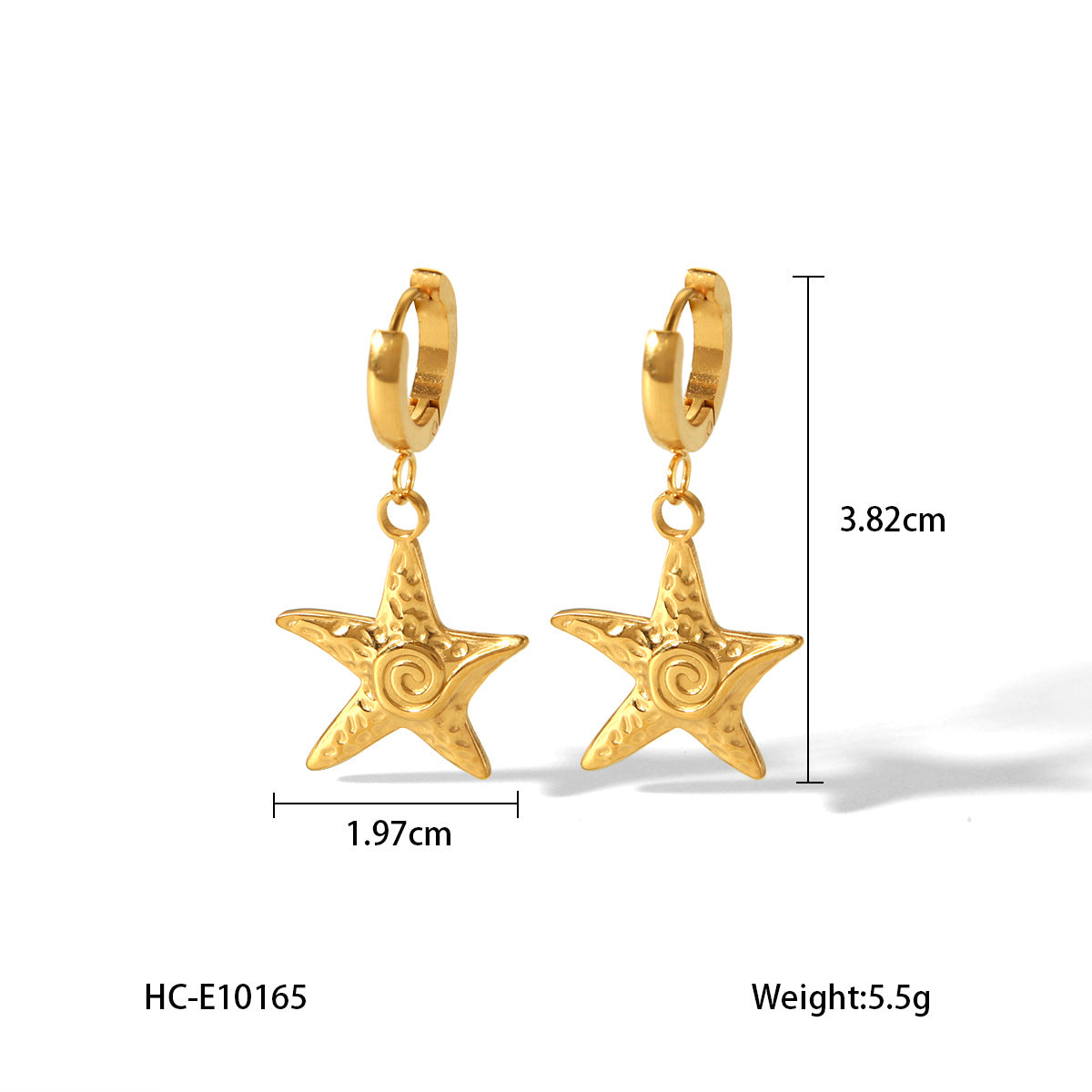 Vintage French Style 18K Gold Plated Stainless Steel Starfish Geometric Earrings for Women