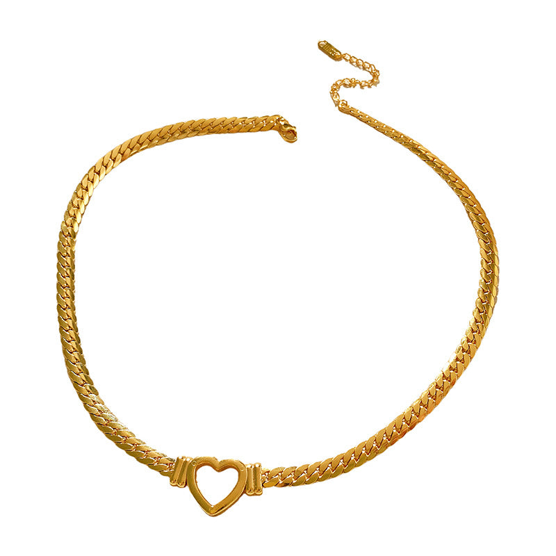 Minimalist Gold Plated Titanium Steel Heart Necklace Unisex Hollow Design