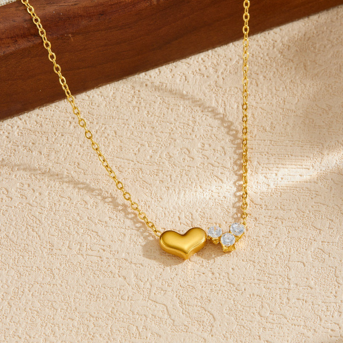 Elegant Casual Heart Gold Plated Stainless Steel Necklace with Cubic Zirconia for Women