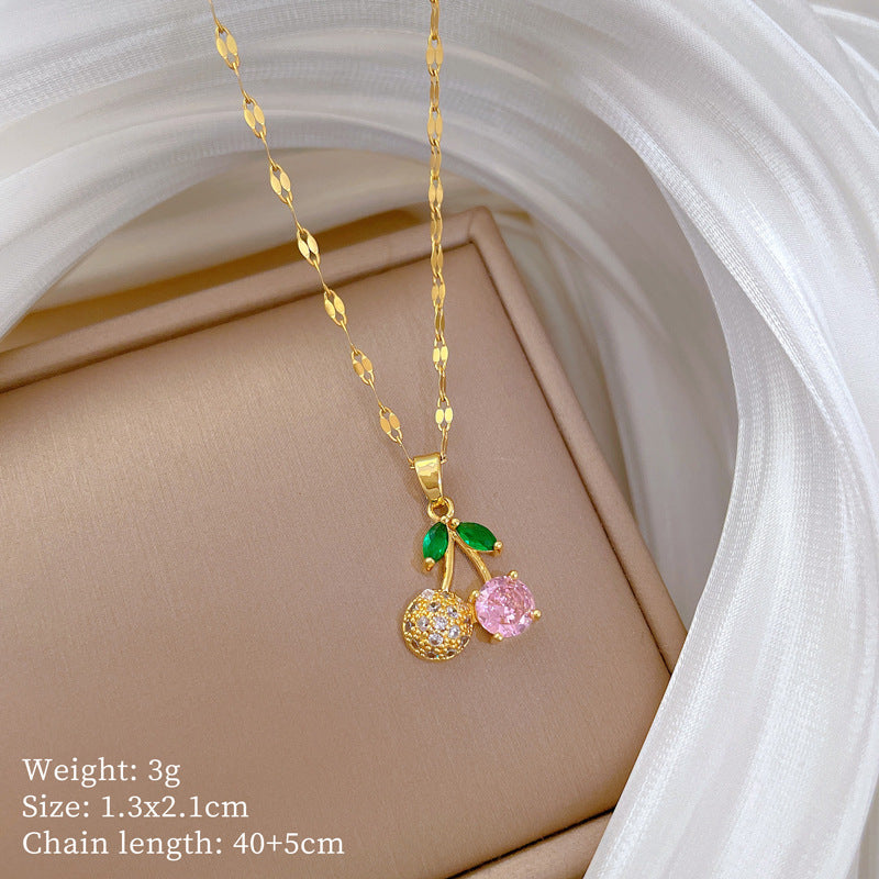 Sweet Minimalist Geometric Gold Plated Titanium Steel Necklace and Earring Set with Rhinestone Inlay