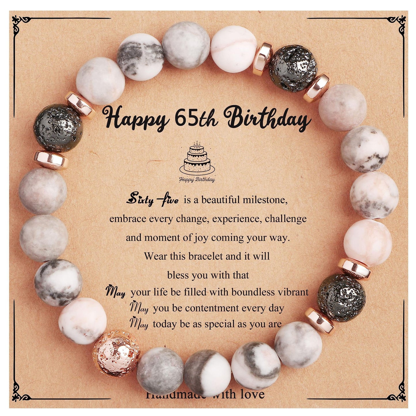 Natural Stone Zebra Print Round Beaded Bracelet for Women