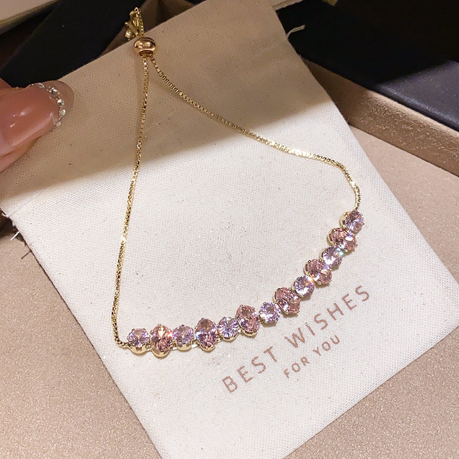 Luxury Elegant Oval Geometric Cubic Zirconia Inlaid Brass Bracelet for Women