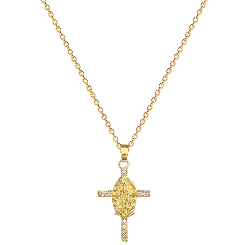 Luxury Full-Rhinestone Cross Pendant Necklace for Women and Men Titanium Steel Delicate Clavicle Chain with Geometric Design