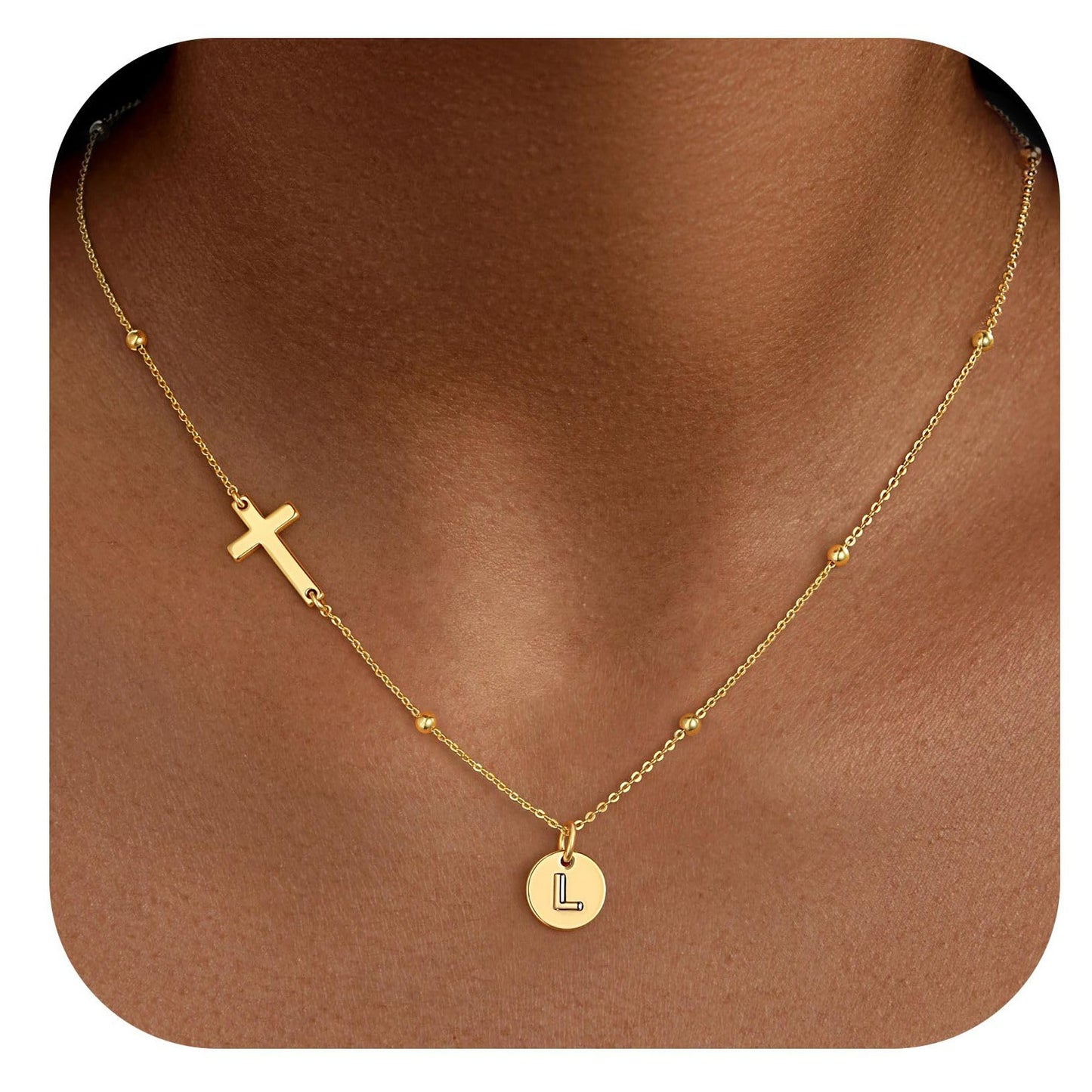 Casual Stainless Steel Cross and Letter Pendant Necklace for Women