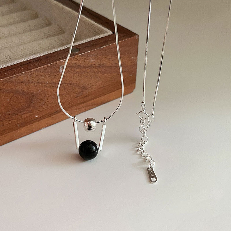 Collana con ciondolo in onice nero geometrico in argento sterling 925, gioielli minimalisti da donna