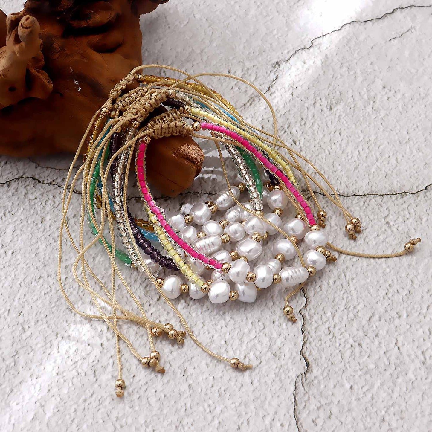 Adjustable Geometric Alloy Bracelet for Women with Imitation Pearls and Colorful Transparent Beads