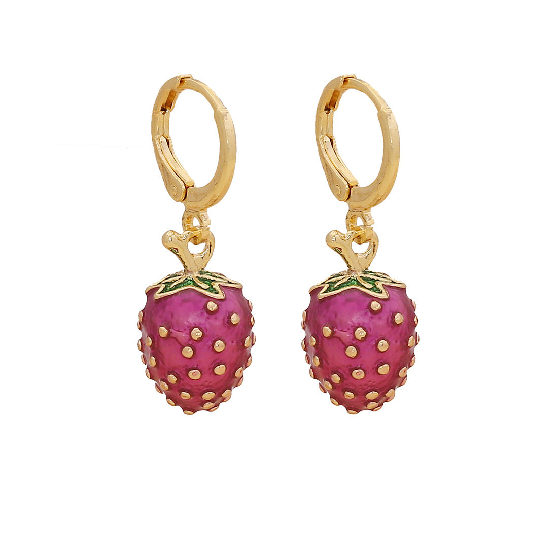 Sweet and Edgy Cherry and Strawberry Fruit-Shaped Earrings for Women Made of Copper with Enamel Finish