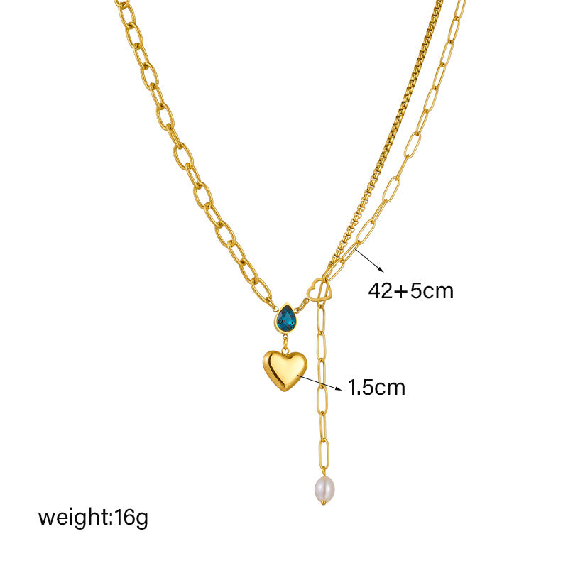 Collar con colgante de corazón de perla minimalista para mujer, de acero de titanio con acabado chapado