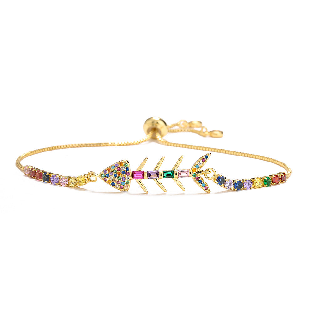 Geometric Style Copper Bracelet with Real Gold Plating and Zircon Inlay for Women