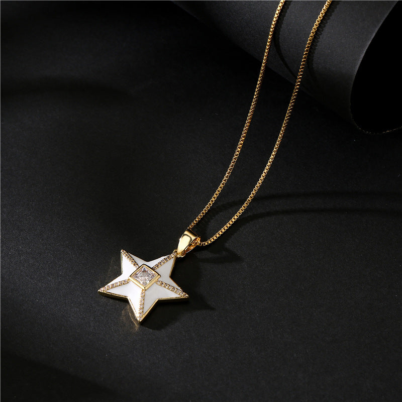 18K Gold Plated Brass Star Drip Oil Cubic Zirconia Pendant Necklace Box Chain for Women